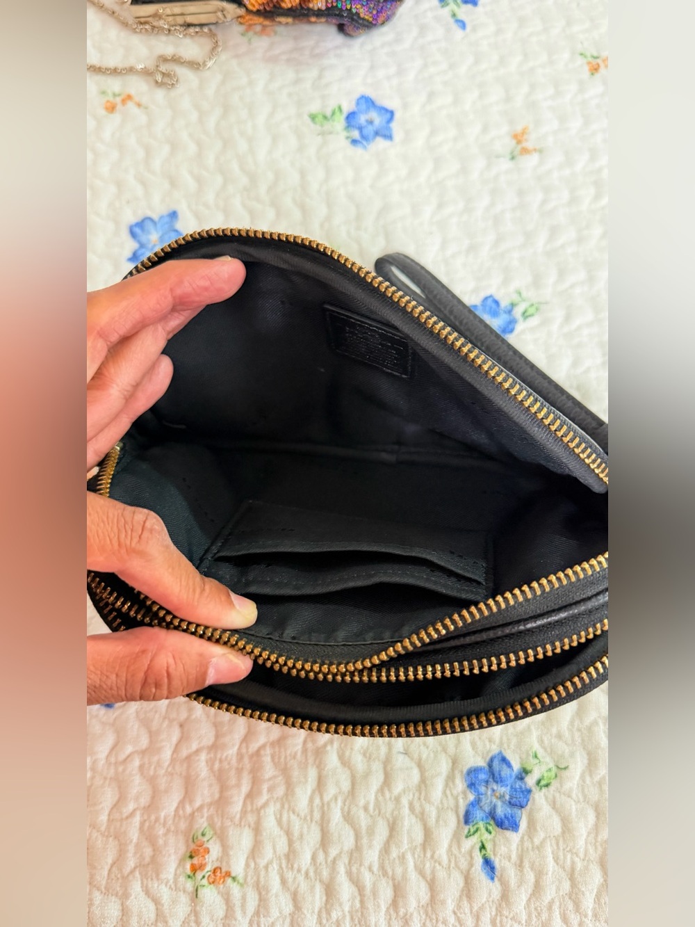 Coach Black Pebbled Leather Wristlet with Gold-Tone Hardware and Zip-Up Closure - Picture 5 of 9